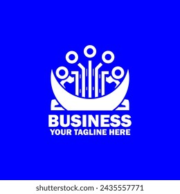 Logo inicial abstracto. Color blanco aislado sobre fondo azul.  Logotipos de promoción de marca comercial. Icono de Plantilla de diseño de logotipo de vector plano.