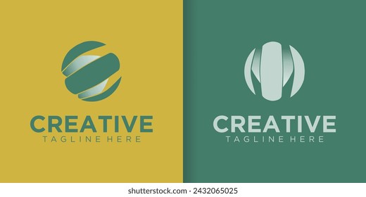 Abstract initial M letter inspiration logo with technology style and gradient colors.