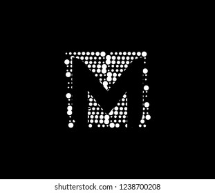 Abstract Initial M Letter Silhouette Square Dots Logotype