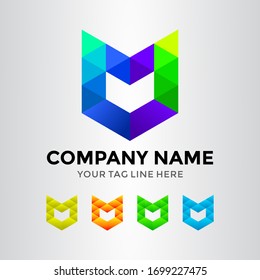 Abstract Initial M Shield Origami Logo Template