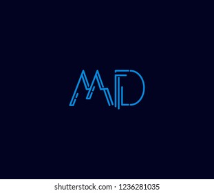 Abstract Initial MD Letter with Flat Linear Neon Style Retro Logotype