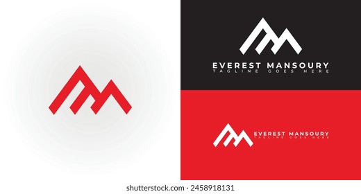 Abstract initial mountain letter EM or ME logo in red color isolated on multiple background colors. The logo is suitable for property and construction company icon logo design inspiration templates.