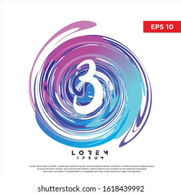 abstract initial number 3 watercolor logo. modern icon, template design