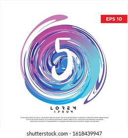 abstract initial number 5 watercolor logo. modern icon, template design