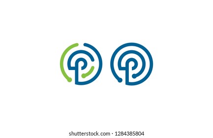 abstract initial P logo icon vector technology