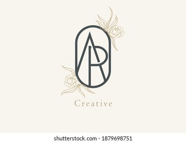 Abstract Initial A and P Logo, Monogram with floral frame, usable for brand, card and invitation, logo design template element,vector illustration