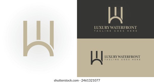 Abstract initial pillar letter LW or WL logo in gold color isolated on multiple pink background colors. The logo is suitable for Real Estate Brokerage Company logo design inspiration templates.