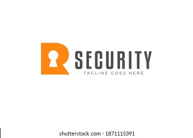 Abstract Initial R Security Logo, Letter R with key icon inside isolated on white background, Flat Vector Logo Design Template, vector illustration