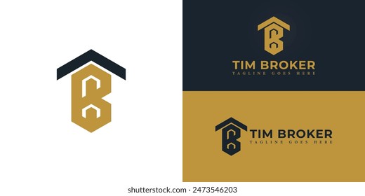 Abstract initial roof letters TB or BT logo in black gold color isolated on multiple background colors. The logo is suitable for mortgage broker logo design illustration inspiration templates.