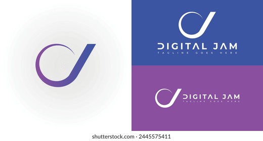 Abstract initial rounded letter DJ or JD logo in gradient blue-violet color isolated on multiple background colors. The logo is suitable for digital business logo icons to design inspiration templates