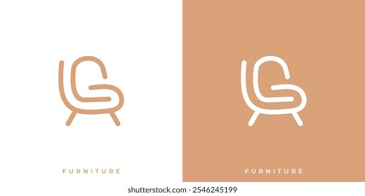 Abstract Initial S and Sofa Shape for Furniture Logo. Interior Sofa Chair with Modern Lineart Outline Style. Furnishing Logo Design Template.