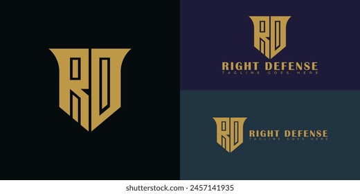 Abstract initial shield letter RD or DR logo in luxury gold color isolated on multiple background colors. The logo is suitable for attorney and law firm company icon logo design inspiration templates.