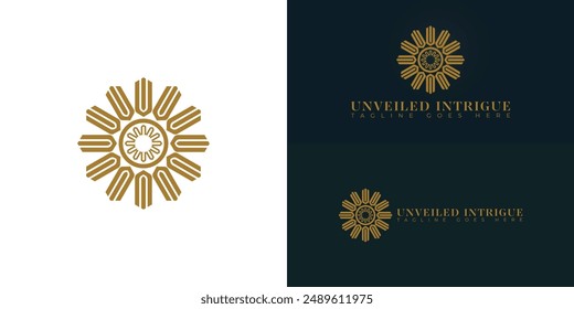 Abstractas inicial espiral UI o IU logo en color dorado aislado en múltiples colores de fondo. El logotipo es adecuado para Plantillas de inspiración de diseño de logotipo de negocios de joyería.
