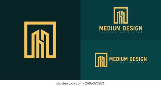 Abstract initial square letter MD or DM logo in gold color isolated on multiple background colors. The logo is suitable for real estate business logo vector design illustration inspiration templates.