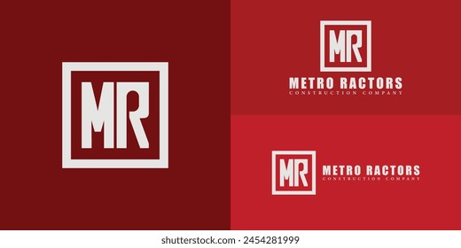 Abstract initial square letter MR or RM logo in silver color isolated on multiple background colors. The logo is suitable for property and construction company icon logo design inspiration templates.