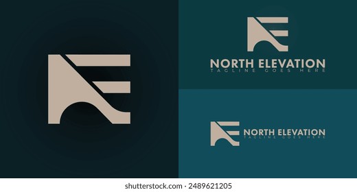 Abstract initial square letter NE or EN logo in gold color isolated on multiple background colors. The logo is suitable for architectural firm logo design inspiration templates.