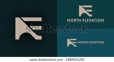Abstract initial square letter NE or EN logo in gold color isolated on multiple background colors. The logo is suitable for architectural firm logo design inspiration templates.