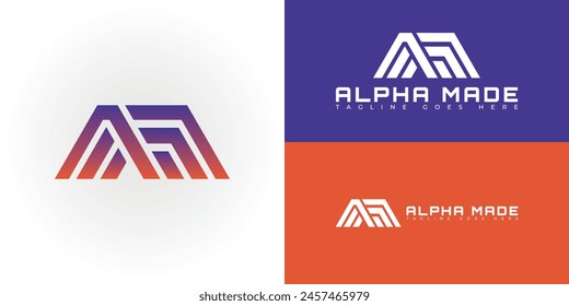 Abstractas inicial de la letra de la tira AM o MA logotipo en color violeta degradado aislado en múltiples colores de fondo. El logotipo es adecuado para la inspiración del diseño del logotipo del icono de la empresa de bienes raíces y construcción