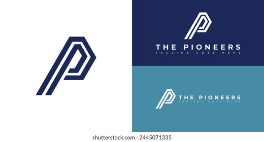 Abstract initial strip line letter P or PP logo in blue color isolated on multiple background colors. The logo is suitable for online tourism agency business logo icon design inspiration templates.