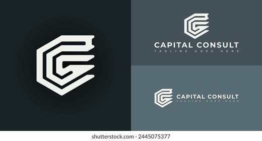 Abstract initial strip line letter C or CC logo in white color isolated on multiple background colors. The logo is suitable for business and consulting company logo icon design inspiration templates.