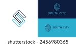 Abstract initial strips letter SC or CS logo in blue color isolated on multiple background colors. The logo is suitable for property and real estate company icon logo design inspiration templates.