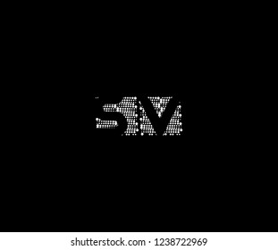 Abstract Initial SV Letter Silhouette Square Dots Logotype