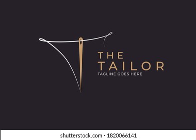 Abstract initial T for Tailor logo,letter T from thread and needle combination, Flat Logo Design Template, vector illustration