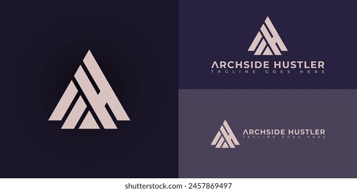 Abstract initial triangle letter AH or HA logo in soft gold color isolated on multiple background colors. The logo is suitable for real estate property company icon logo design inspiration templates.