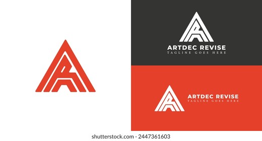 Abstract initial triangle letter AR or RA logo in red color isolated on multiple background colors. The logo is suitable for property and construction company logo icons to design inspiration template