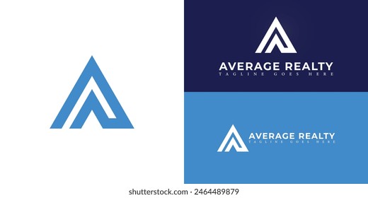 Abstract initial triangle letter AR or RA logo in blue color isolated on multiple background colors. The logo is suitable for commercial real estate investment firm logo design inspiration templates.