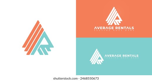 Abstrakter Anfangsbuchstabe des Dreiecks AR oder RA Logo in blau-orange Farbe isoliert auf mehreren Hintergrundfarben. Das Logo eignet sich für die Vermietung von Business Property Logo Design Inspiration Vorlagen.