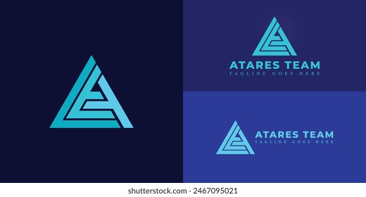 Abstract initial triangle letter AT or TA logo in blue cyan color isolated on multiple background colors. The logo is suitable for rescue team company logo design inspiration templates.
