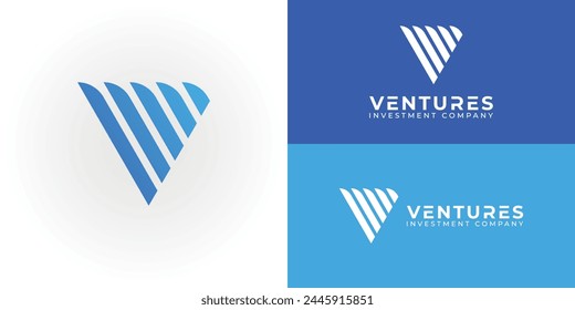 Abstract initial triangle letter V or VV logo in blue color isolated on multiple background colors. The logo is suitable for business and consulting investment company logo icon design inspiration