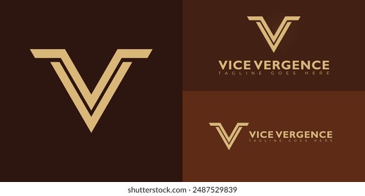 Abstract initial triangle letter V or VV logo in gold color isolated on multiple background colors. The logo is suitable for construction company logo design inspiration templates.