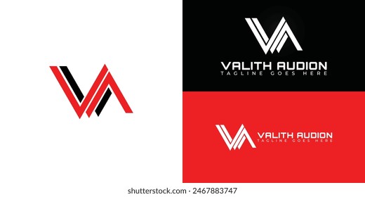 Abstract initial triangle letter VA or AV logo in black-red color isolated on multiple background colors. The logo is suitable for entertainment production logo design inspiration templates.