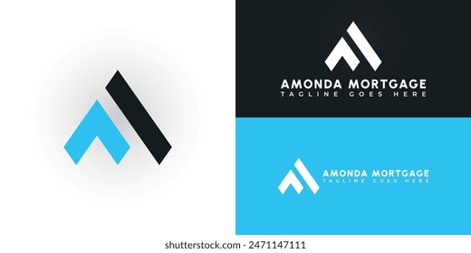 Abstractas inicial triángulo letras AM o MA logotipo en color azul-negro aislado en múltiples colores de fondo. El logotipo es adecuado para la inspiración de diseño de Vector de logotipo de negocios inmobiliarios e hipotecarios