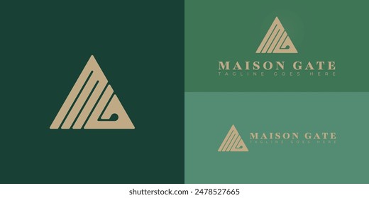 Abstract initial triangle letters MG or GM logo in gold color isolated on multiple background colors. The logo is suitable for personal home furnishing logo design illustration inspiration