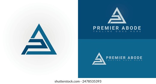 Abstrakte Dreiecksbuchstaben PA oder AP Logo in Blau isoliert auf mehreren Hintergrundfarben. Das Logo eignet sich für Immobilien- und Hypothekenlogo Vektorgrafik Design Illustration Inspiration