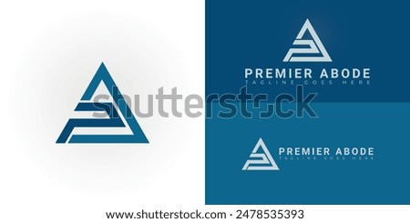 Abstract initial triangle letters PA or AP logo in blue color isolated on multiple background colors. The logo is suitable for real estate and mortgage logo design illustration inspiration