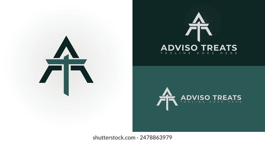 Abstract initial triangle letters AT or TA logo in green color isolated on multiple background colors. The logo is suitable for business and consulting company logo design illustration