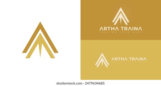 Letras triangulares iniciales Abstractas logotipo AT o TA en color amarillo aislado en múltiples colores de fondo. El logotipo es adecuado para la práctica de coaching ejecutivo logo diseño de Vector ilustración inspiración