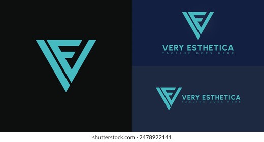 Abstract initial triangle letters VE or EV logo in blue color isolated on multiple background colors. The logo is suitable for medical esthetics office logo design illustration inspiration