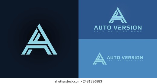 Abstract initial triangles letters AV or VA logo in blue color isolated on multiple background colors. The logo is suitable for internet and technology company logo vector design illustration