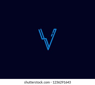 Abstract Initial V Letter with Flat Linear Neon Style Retro Logotype