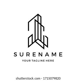 Abstract Initial W C L typography logo design Building line art logo inspiration vector icon illustration custom logo design