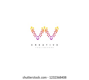 Abstract Initial W Letter Trendy Gradation Techno Dots Circle Logotype
