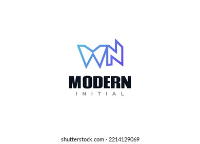Abstract Initial W and N Logo Design with Line Style. WN Monogram Logo in Blue Gradient Concept. Suitable for Business or Technology Logo