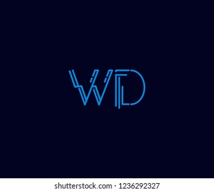 Abstract Initial WD Letter with Flat Linear Neon Style Retro Logotype