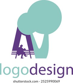 Abstract initials 'A' and 'V' integrated into the design. The letter 'A' is creatively formed by the shadow, while the letter 'V' is shaped by a tree. The illustration features a harmonious mix of gre