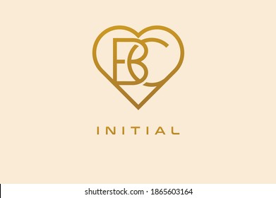 Abstract initials B and C logo, gold colour line style heart and letter combination, usable for brand, card and invitation, logo design template element,vector illustration